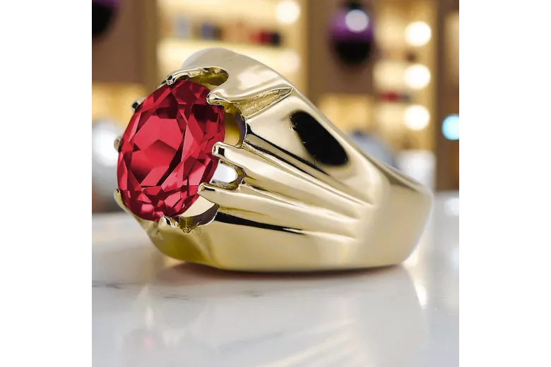 14k żółte złoto Rubin Pierścionek Vintage Biżuteria vrc016y